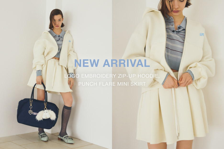 NEW ARRIVAL. LOGO EMBROIDERY ZIP-UP HOODIE PUNCH FLARE MINI SKIRT