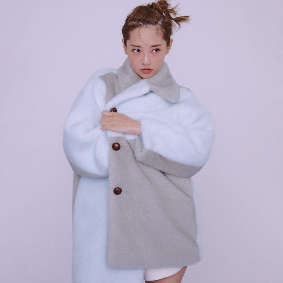 PATCHWORK ECO FUR MIDDLE COAT