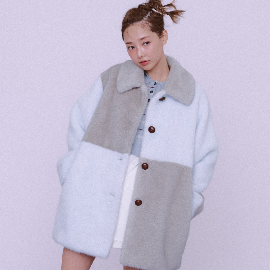 PATCHWORK ECO FUR MIDDLE COAT