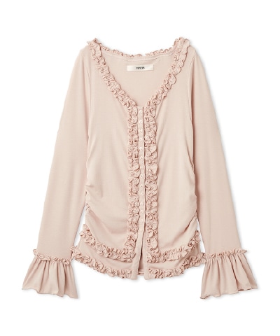 ピンクのフリルカーディガンの商品画像