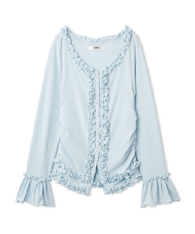 ライトブルーのフリルカーディガンの商品画像