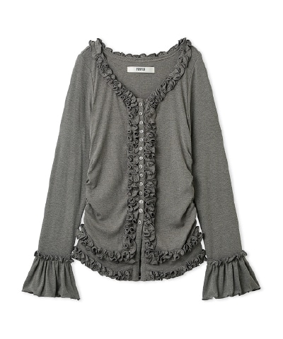 グレーのフリルカーディガンの商品画像