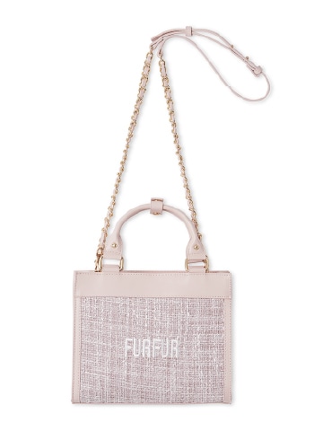 ピンクのツイードロゴトートバッグ