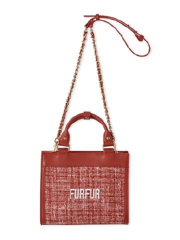 赤のツイードロゴトートバッグ