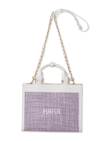 ラベンダーのツイードロゴトートバッグL