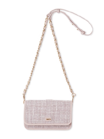 ピンクのツイードロゴフォンホルダー