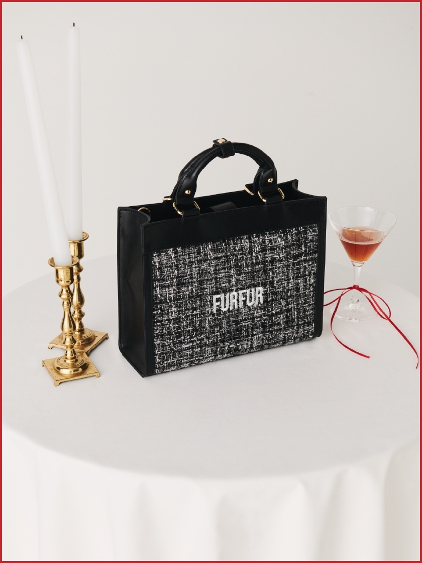 黒のツイードロゴトートバッグ（Ｍ）の商品写真