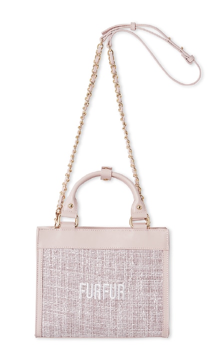 ピンクのツイードロゴトートバッグ