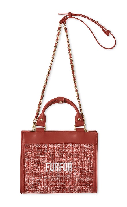 赤のツイードロゴトートバッグ